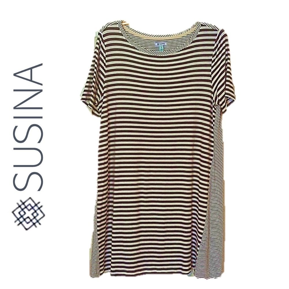 NEW SUSINA STRIPED MIDI SHIFT DRESS